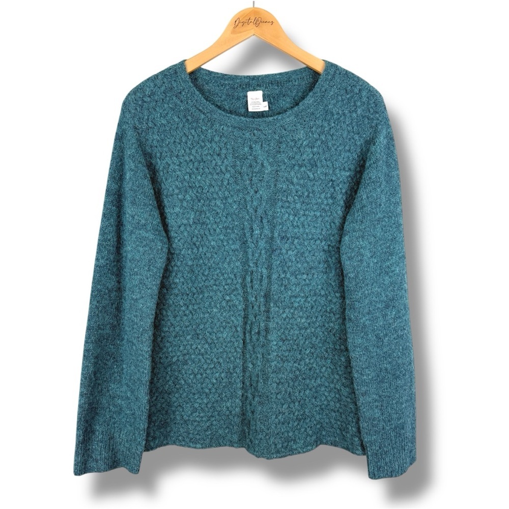 Baby Alpaca & Merino Wool Teal Knit Sweater L Quiet Luxury Textured Peruvian